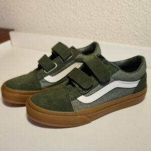 Vans Kids Olive and White Sneakers
